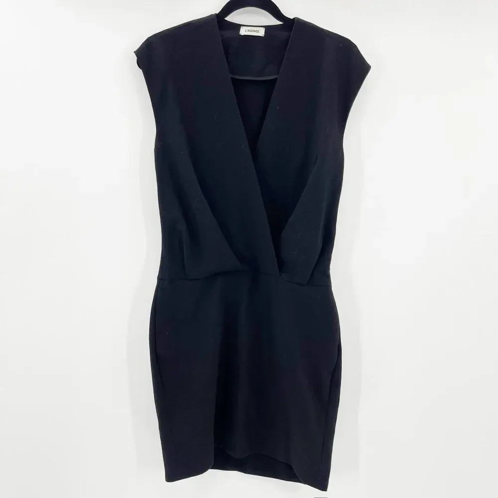 L'Agence Black Faux‎ Wrap Mini Sheath Dress Women's Size 2